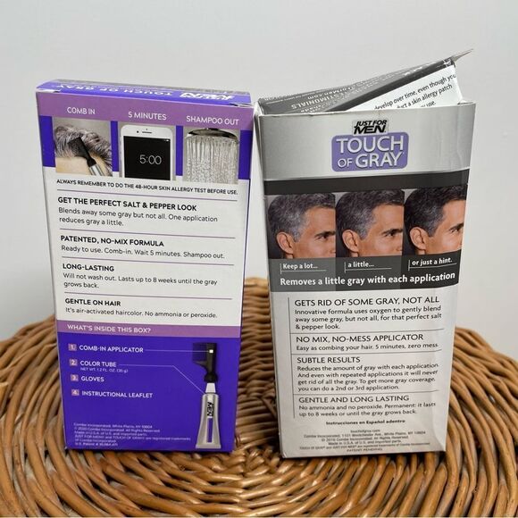 Lot Of 2 Just for Men TOUCH OF GRAY comb-in haircolor T-55 BLACK salt & pepper. - Picture 3 of 6